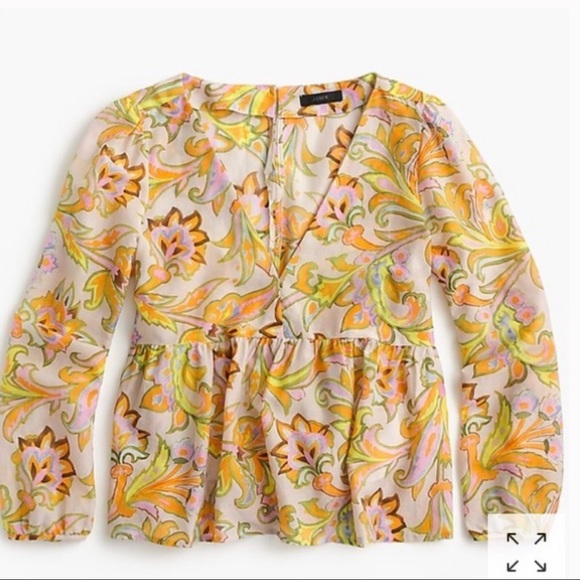 J. Crew Floral Pattern V Neck Longsleeve Peplum 0 - Picture 1 of 12